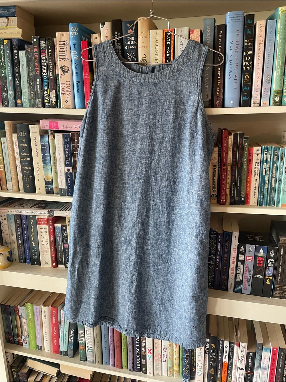 Sonoma blue linen classic minimalist shift dress